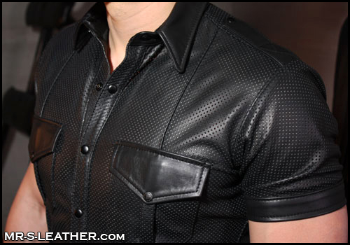 Short sleeve police shirt in perforated leather