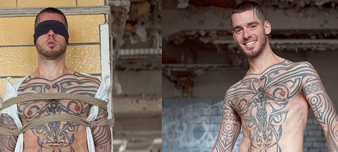 Tatted porn star Logan McCree is tied at Men On Edge