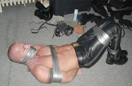 Gay bondage pictures from the web: Fun with duct tape.