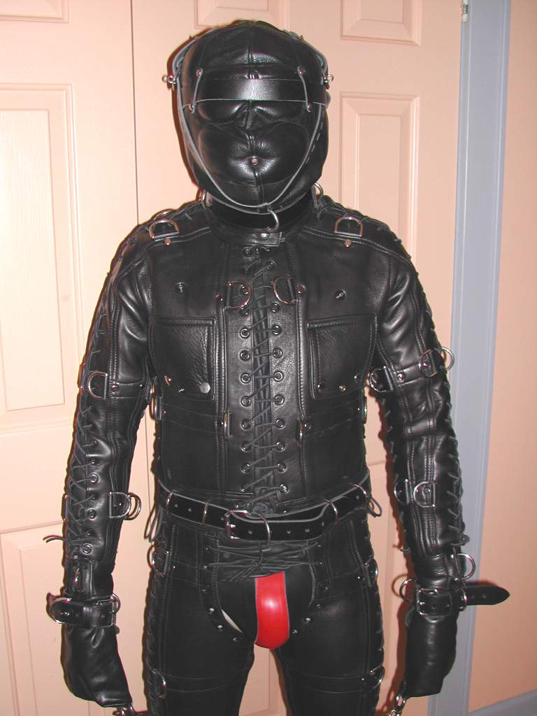 Pictures: Leather bondage suit.