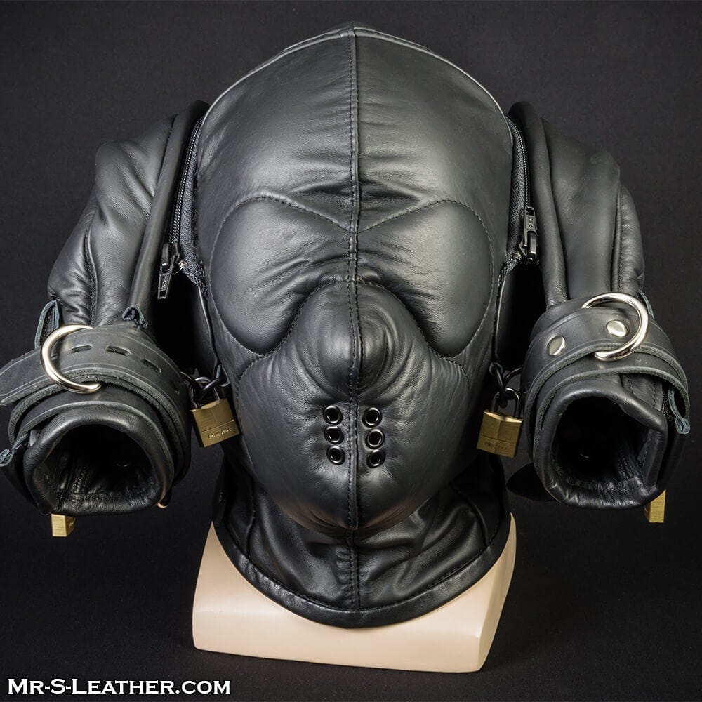 male leather bondage scream hood