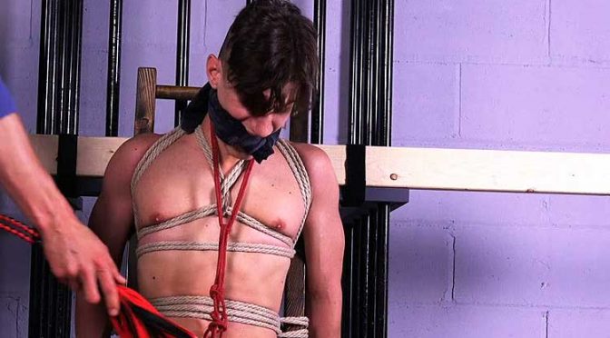 Pictures and video: Aiden is roped to the bondage chair