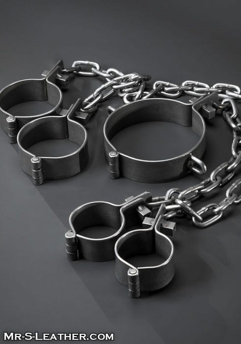 five ways locking metal shackles for wrists ankles and neck