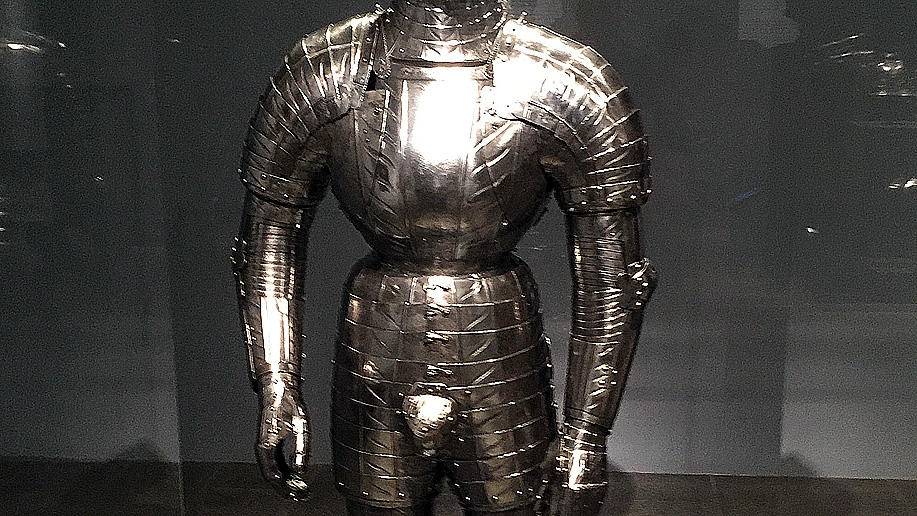 suit of armor with metal codpiece