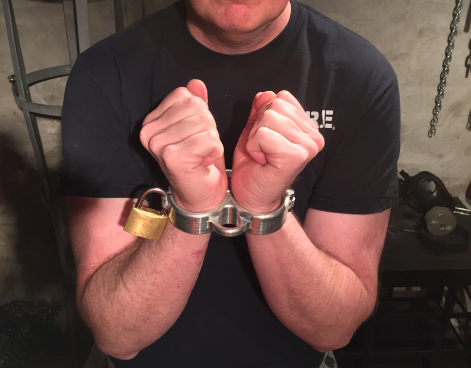Metalbond in metal handcuffs male bdsm