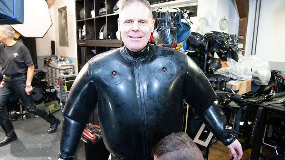 Fun with inflatable rubber bondage suits