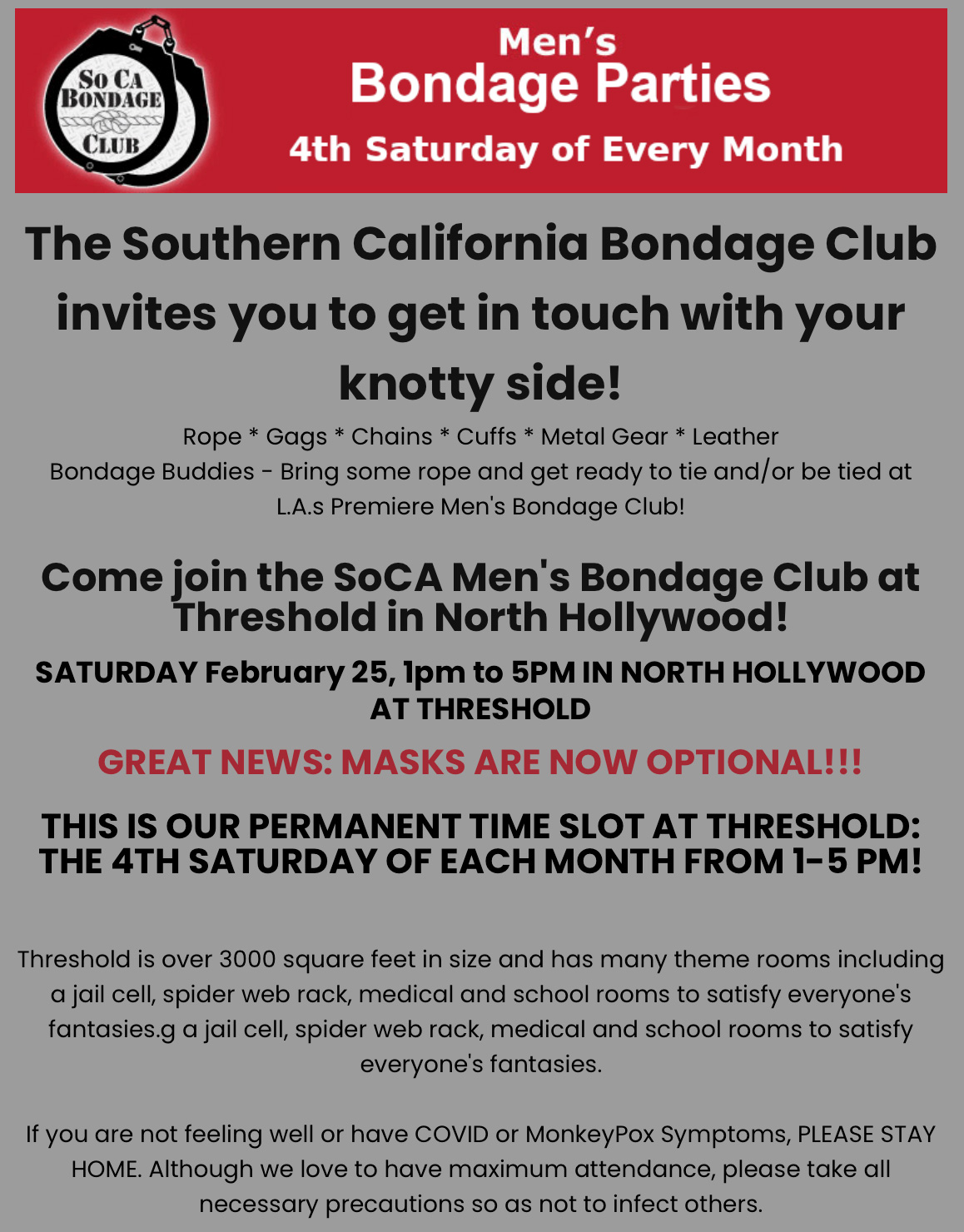 Southern California Bondage Club play parties for men