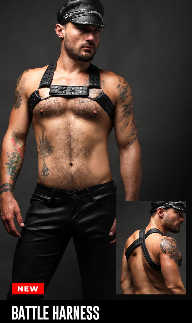 Jocks and harnesses in leather and neoprene
