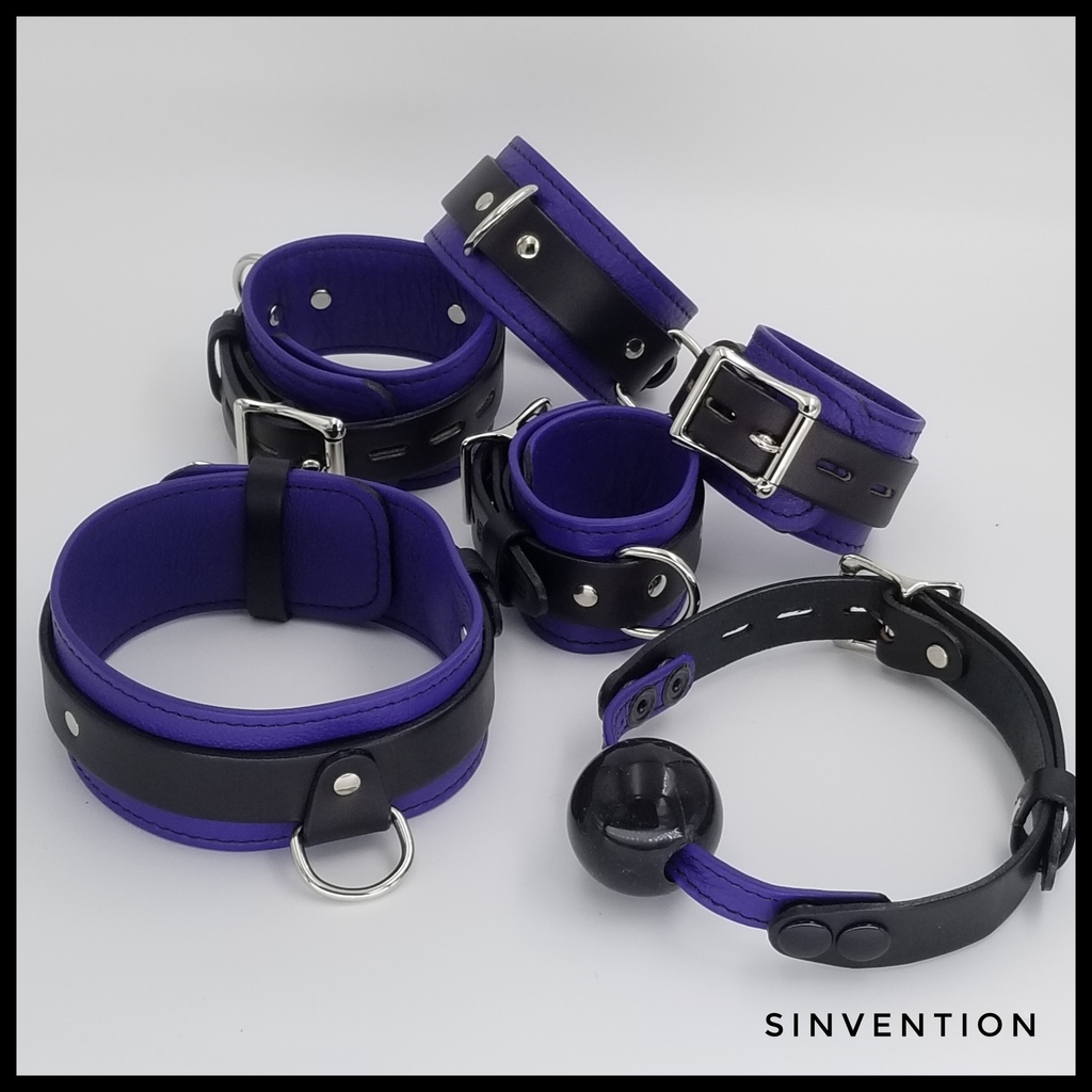 Salvation series bondage gear set includes a collar, wrist cuffs, ankle shackles and a silicone ball gag