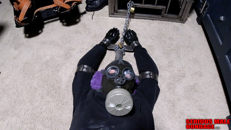 Mark of Serious Male Bondage gets locked in extreme bondage gear