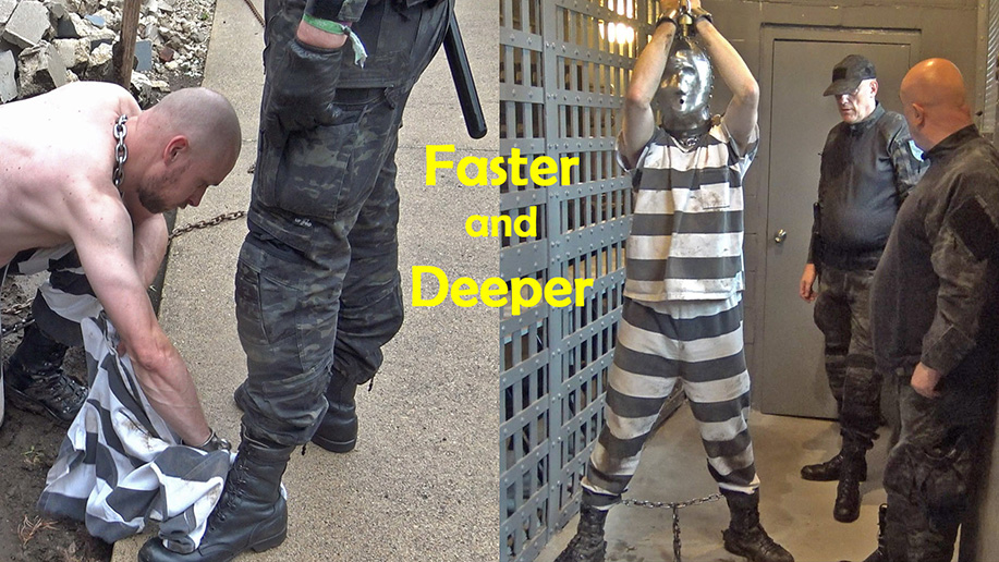 German men in a male BDSM prison discipline video in German